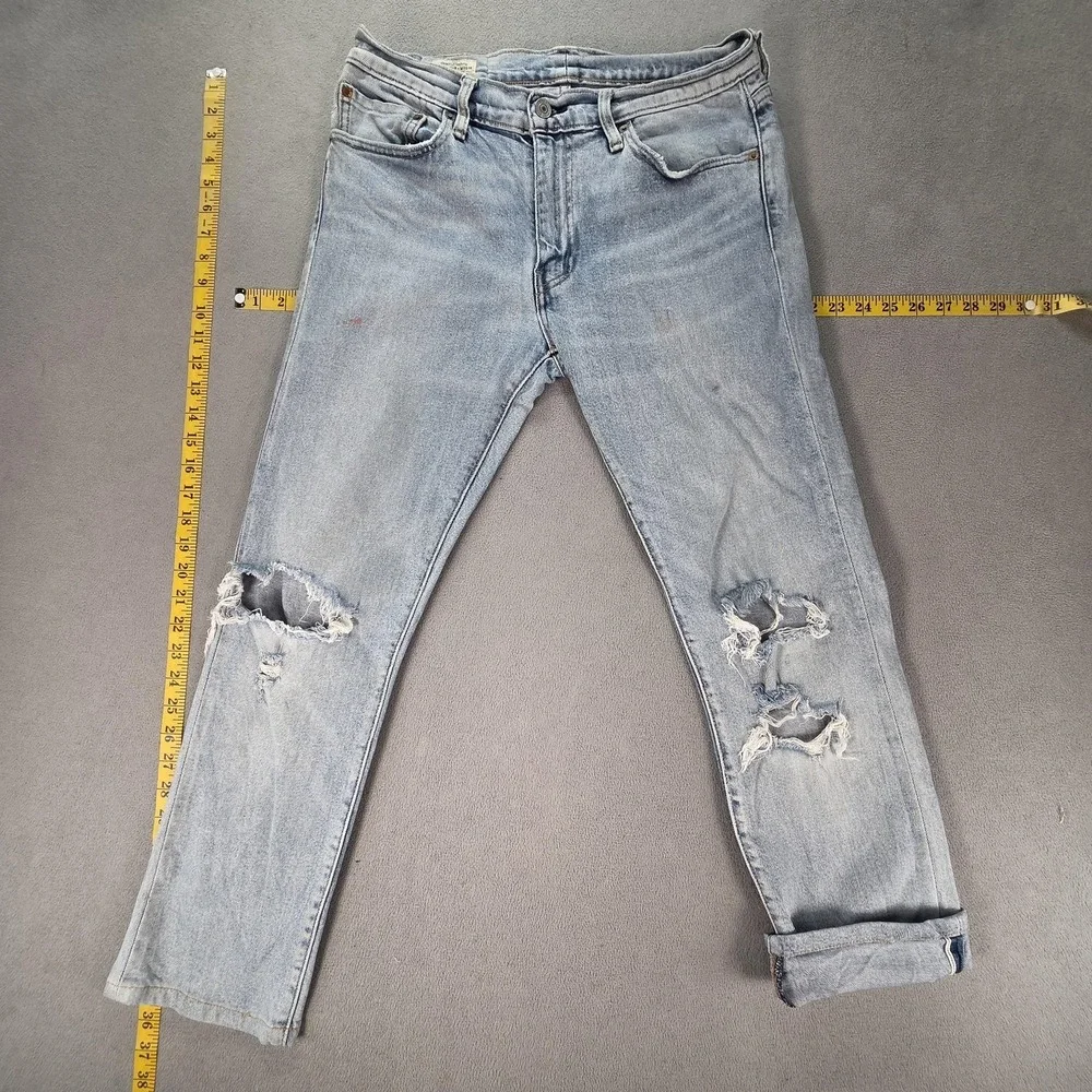 Levis 511 Jeans Mens Selvedge Blue Light Wash Slim Thrashed Whiskers‎ Fits 30x27